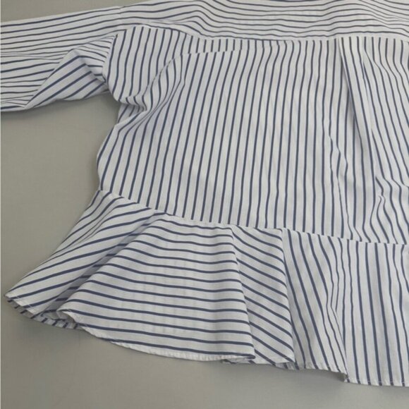 ZARA Blue & White Button-Down Shirt w/ Peplum Back & Pearl Sleeve Accents – S - Picture 15 of 16